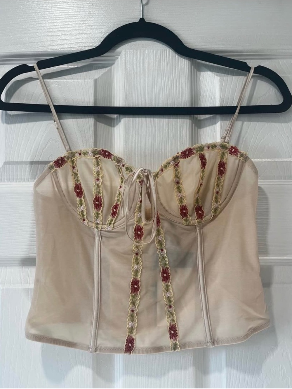 Zara Beige Bustier Cami with Red Floral Embroidery